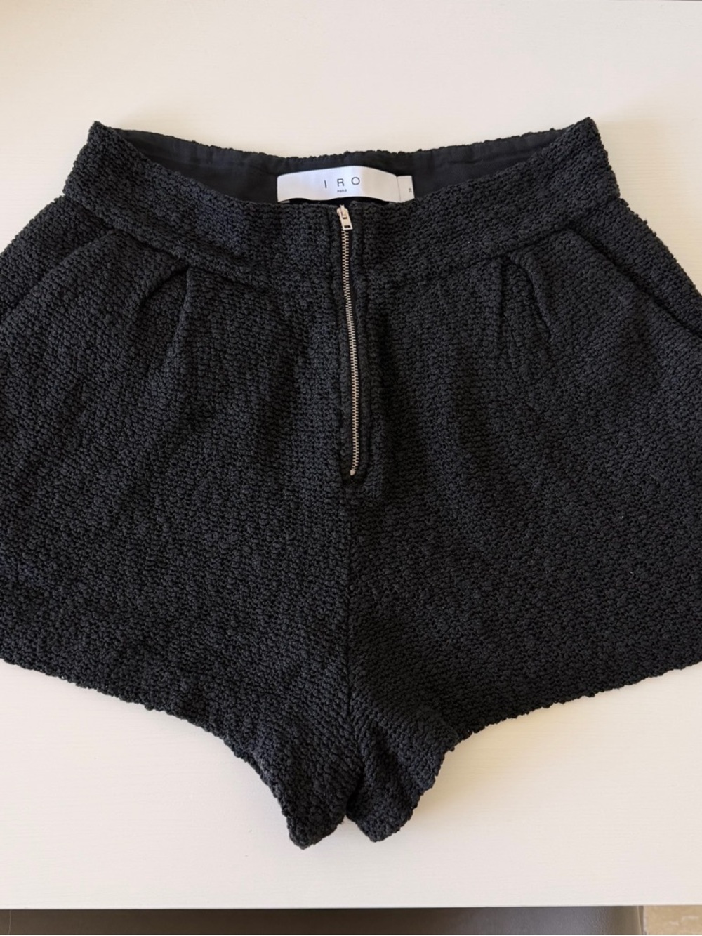 IRO Black Textured Zip-Front Women’s Shorts, Size 38